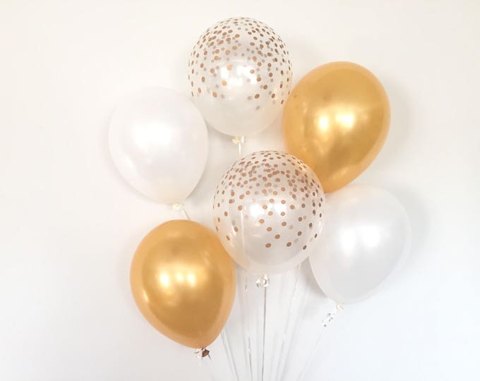 White and Gold Balloons | Gold Confetti Balloons | White Balloons | Gold Balloons | White and Gold Bridal Shower Decor | White and Gold Birt
