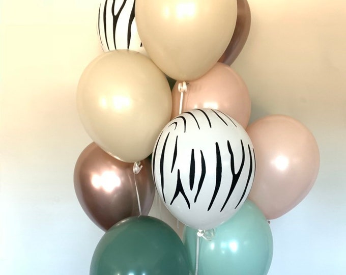 Animal Print Blush and Mint Balloons | Blush Wedding Decor | Muted Balloons | Tropical Bridal Shower | Natural Bridal Shower Decor