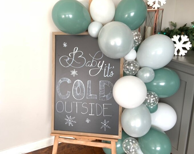 Snowflake Balloon Garland | Baby it’s Cold Outside Bridal Shower Decor | Green Winter Wonderland Balloon Garland