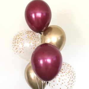 Burgundy and Gold Balloons | Burgundy Wedding Decor | Burgundy Birthday Balloons | Chrome Gold Balloons | Gold Bridal Shower Decor