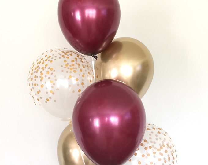 Burgundy and Gold Balloons | Burgundy Wedding Decor | Burgundy Birthday Balloons | Chrome Gold Balloons | Gold Bridal Shower Decor