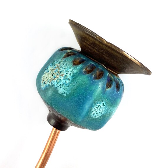Handmade Ceramic Poppy Seed Head Ceramic Sculpture Teal