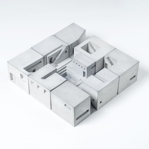 Spaces Set of Nine Concrete Architecture Model Concrete Brutalist Sculpture Beton Miniature world For Architect gift Without Wooden Base