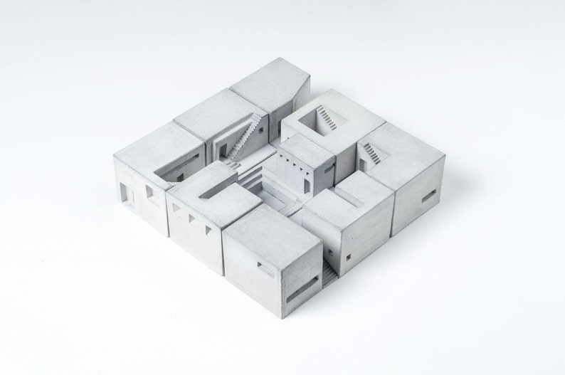 Spaces Set of Nine Concrete Architecture Model Concrete Brutalist Sculpture Beton Miniature world For Architect gift Without Wooden Base