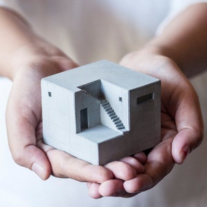 Spaces House 9 Architecture model Concrete Architect Gift Miniature Brutalist Sculpture home Decor home and office decor image 1