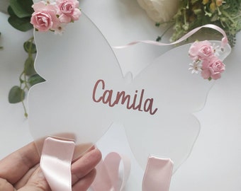 Girls Personalised Hanging Hair clip holder Hairslide Organiser Hanging Hair Grip Tidy Accessory Organiser Butterfly Shape White Bow Holder