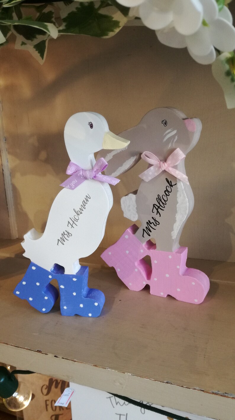 Teacher Desk Gift Bunny in Boots Duck in wellies Teacher Gift Teacher Name Sign Present for Teacher Teacher Appreciation Gift