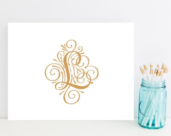 Fancy Customized Initial Stationery - Fancy Personalized Stationary - Letter L Stationery - Flourish - Choose Your Initial