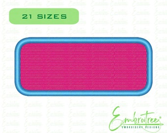 May include: A rectangular embroidery design with a pink centre and a blue border. The design is available in 21 sizes.