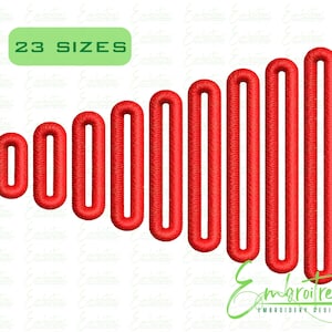 May include: Red embroidered signal bars of different heights, with the text "23 SIZES" in a green rectangle. The design is likely for embroidery projects, with a logo in the bottom right corner.