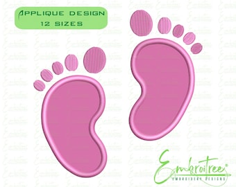 Baby Feet Applique Embroidery Design. Footprint Machine Embroidery File. Newborn, Birthday, Baby Shower, Announcement, Boy, Girl