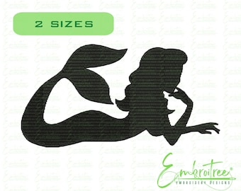 Mermaid Embroidery Design, Machine Embroidery File, Mermaid Silhouette