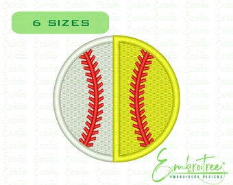 Half Baseball Half Softball Embroidery Design, Machine Embroidery Softball Baseball Embroidery File