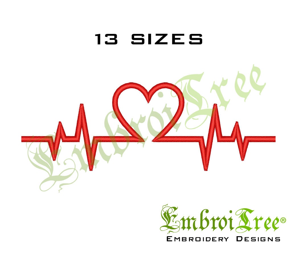 3 sizes Heartbeat Love Music Machine Embroidery Design