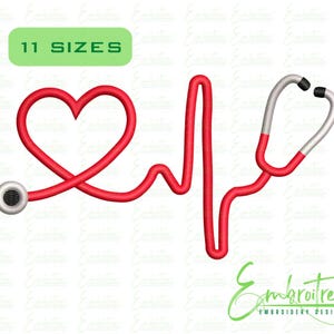 Heartbeat Stethoscope Embroidery Design, Doctor Embroidery Designs, Heart Beat Embroidery Design, Machine Embroidery Designs