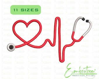 Heartbeat Stethoscope Embroidery Design, Doctor Embroidery Designs, Heart Beat Embroidery Design, Machine Embroidery Designs