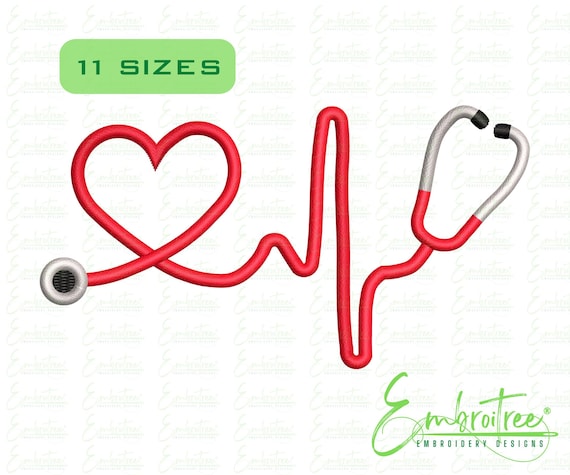 Heartbeat Stethoscope Embroidery Design, Doctor Embroidery Designs, Heart Beat Embroidery Design, Machine Embroidery Designs