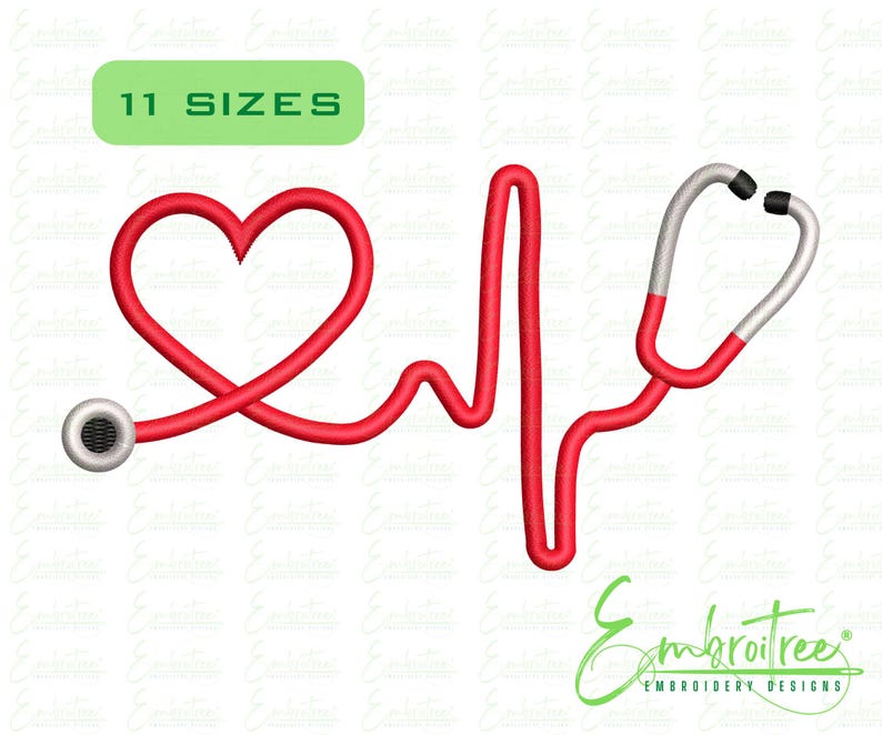 Heartbeat Stethoscope Embroidery Design