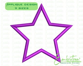 Star Applique Design, Embroidery Machine File, Star Outline, Monogram Frame