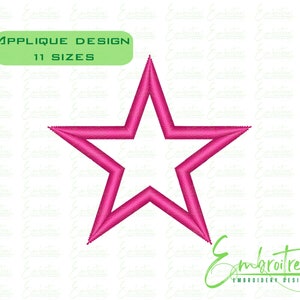 May include: Pink star applique design in 11 sizes.  Embroidery design for sewing projects.