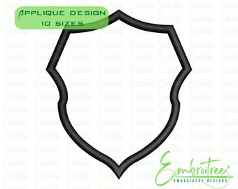 Shield Applique Design, Patch Machine Embroidery File, Police Badge, Monogram Outline