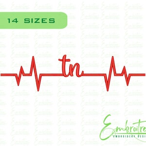 tn Tennessee Embroidery Design, Tennessee Embroidery File, tn Heartbeat Embroidery, tn Embroidery Design, Machine Embroidery Designs
