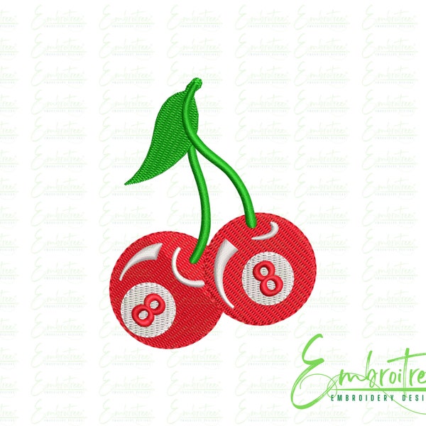 8 Ball Cherries Embroidery Design, Machine Embroidery Cherry, Snooker Ball Embroidery,  Red Cherry Embroidery, Eight Ball Embroidery Design