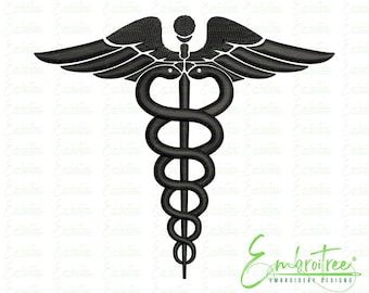 Caduceus Embroidery Design, Medical Symbol Machine Embroidery File, Phlebotomist, Nurse Sign, Doctor, Healthcare
