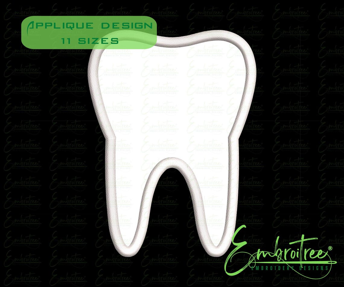 Tooth Applique Design, Tooth Embroidery File, Machine Embroidery Tooth ...