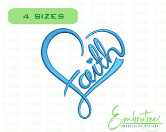 Faith Embroidery Design, Machine Embroidery File, Faith Over Fear Embroidery, Heart Embroidery, Love Embroidery