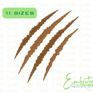May include: Brown claw marks embroidery design with the text "11 SIZES" in a green rectangle. The design is from Embroitree Embroidery Designs.