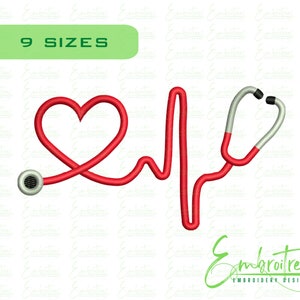 Herzschlag Stethoskop Stickdatei, Doktor Stickmuster, Herzschlag Stickmuster, Maschinenstickerei