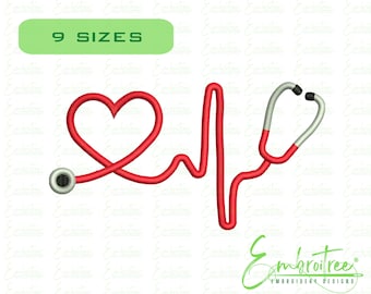 Heartbeat Stethoscope Embroidery Design, Doctor Embroidery Designs, Heart Beat Embroidery Design, Machine Embroidery Designs