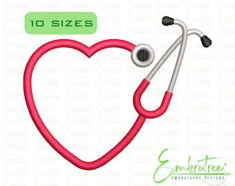Nurse Stethoscope Embroidery Design, Heart Monogram Machine Embroidery File, Medical Logo, Doctor, Healthcare, Hospital