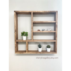 Solid Wood Display Shelf, Square Wood Shelf, Crystal Display Shelf, Essential Oil Shelf, Plant Shelf, Floating shelf, Rustic Display Shelves