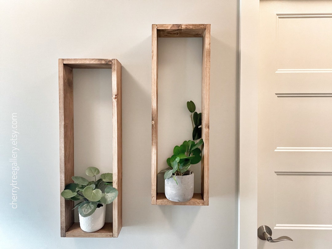 Set of 2 Long Wood Box Wall Decor, Wood Shelves, Rustic Decor, Plant Decor, Floating Box Shelve