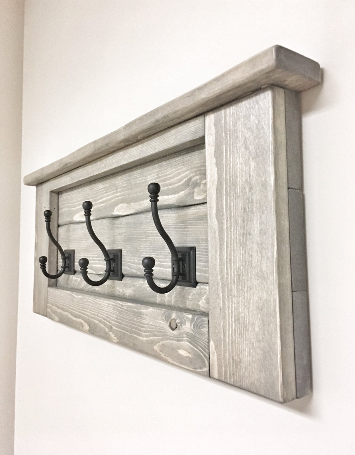 Rustic Wooden Entryway Grey Coat Rack Rustic Wooden Shelf Etsy