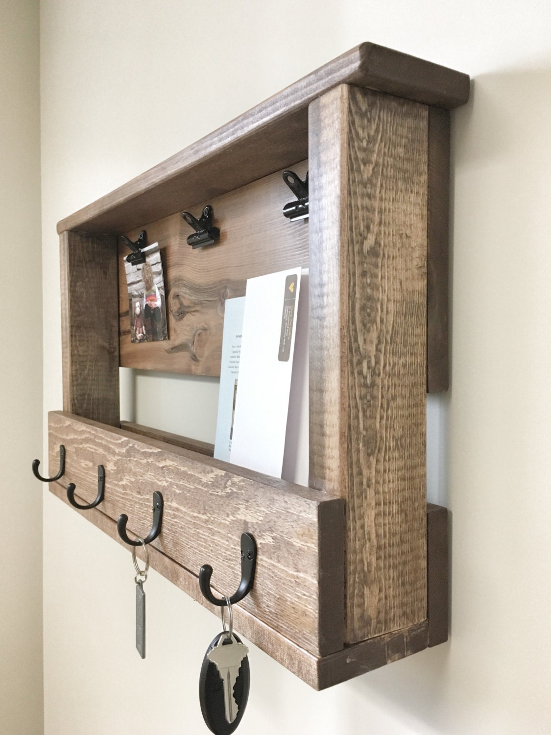 Rustic Wooden Key Chain Rack, Wall Mail and Photo Holder - Etsy