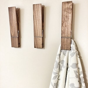 Set of 3 SUPER HUGE Jumbo Rustic 12 Decorative Clothespin, Home Bathroom Nursery Laundry Wall Decor, Towel Hook, Towel Rack, Towel Hanger image 4