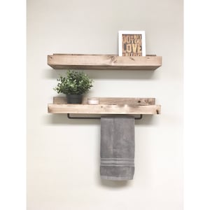 Rustic Wooden Towel Rack for Bathroom Wall, Towel Rack Shelf, Bathroom Rack, Towel Hanger Storage, Towel Bar Ledge Shelf, Floating Shelves