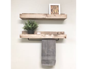 Rustic Wooden Towel Rack for Bathroom Wall, Towel Rack Shelf, Bathroom Rack, Towel Hanger Storage, Towel Bar Ledge Shelf, Floating Shelves