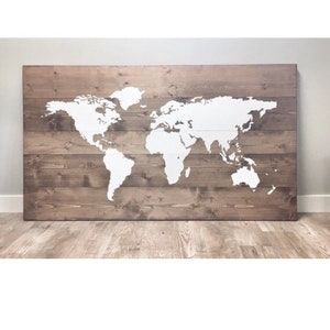 SUPER ÉNORME Grande carte du monde rustique en bois pour le voyageur, décor d’art mural rustique, carte du monde en bois pour épingle, grand cadeau, carte du monde de voyage
