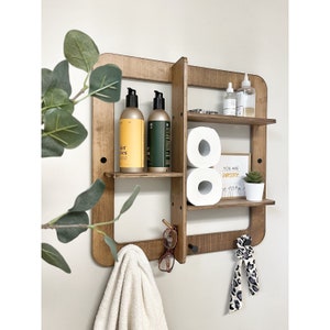 Bathroom Wall Shelves with Hooks, Bathroom Wall Decor, Farmhouse Shelf, Rustic Bathroom Shelf, Mudroom Laundry Shelf, Wall Hanging Storage