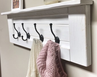Rustic Wooden Entryway Coat Rack with Hooks, Wooden Shelf, Entryway Rack, Rustic Coat Rack Hooks, Floating Shelf with Storage, FREE SHIPPING
