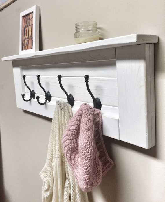 Rustic Wooden Entryway Coat Rack With Hooks, Wooden Shelf