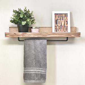 Floating Shelf for Bathroom Storage, Towel Hanger, Towel Holder, Towel Rack, Towel Shelf, Rustic Farmhouse Shelf, Towel Hook, Boho Decor