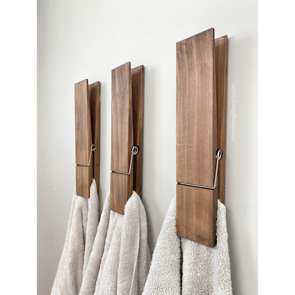 Porta toallas de baño Jumbo Clothespin, una pinza de ropa de 12", decoración de la casa de campo, decoración del baño, decoración de la lavandería, decoración de la pared del baño, gancho