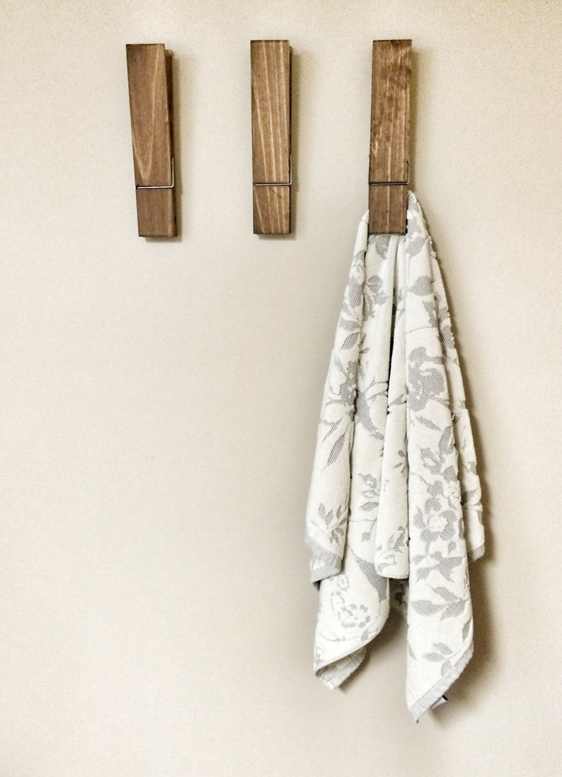 Set of 3 SUPER HUGE Jumbo Rustic 12 Decorative Clothespin, Home Bathroom Nursery Laundry Wall Decor, Towel Hook, Towel Rack, Towel Hanger image 3