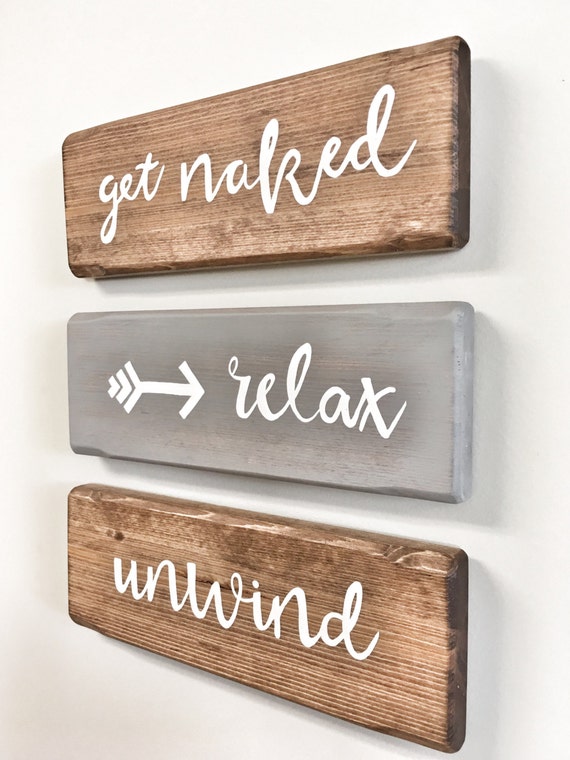 Three Rustic Wooden Signs Relax Unwind Get Arrow 3