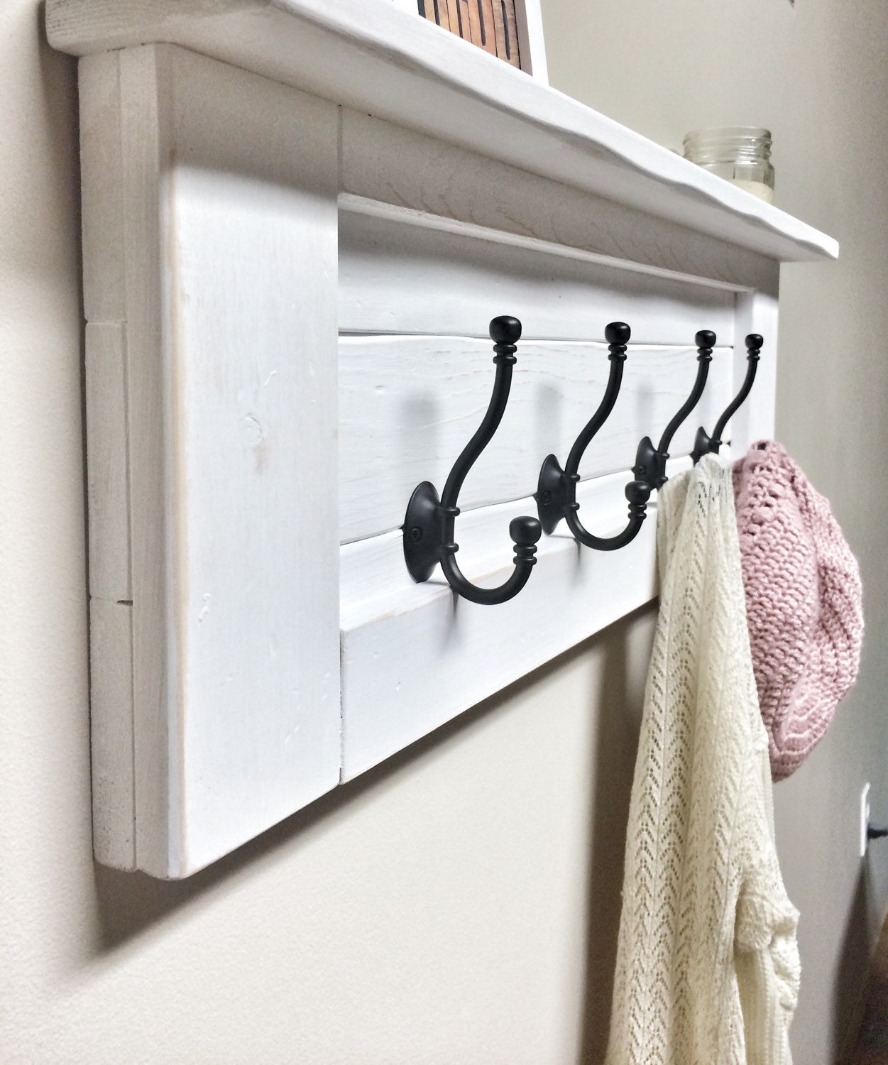 Rustic Wooden Entryway Coat Rack with Hooks, Wooden Shelf, Entryway